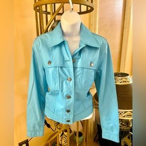 NINE WEST Vintage 100% Leather Light Blue Jacket Size 6